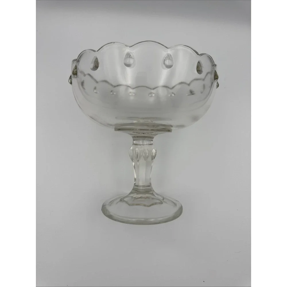 Vintage INDIANA GLASS Clear Teardrop Scalloped Pedestal Compote Candy Fruit Bowl